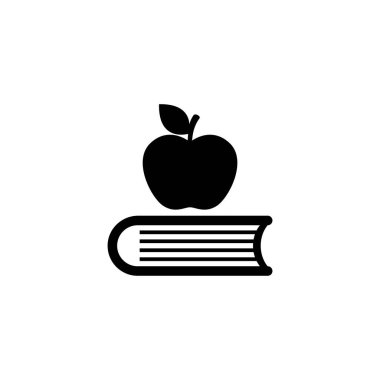 Elma üzerine kitap, basit bir siyah beyaz vektör ikonu eğitimi ve öğrenmeyi sembolize ediyor.