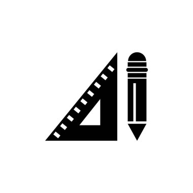 Black vector icon featuring a ruler and pencil, symbolizing design and drafting. clipart