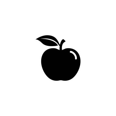 Yapraklı minimalist siyah elma silueti simgesi, sağlıklı yemek ve beslenme tasarımları için mükemmel.