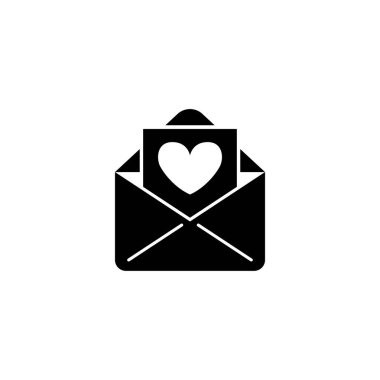 Kalp şeklinde kartı olan açık bir zarfın vektör simgesi, romantik mesaj konsepti