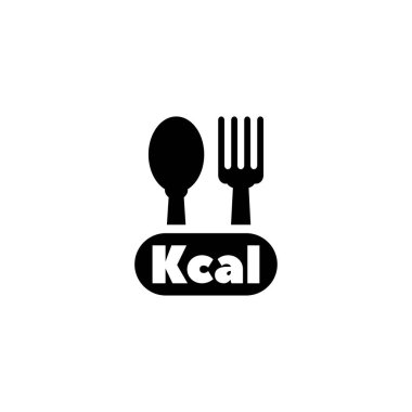 Basit siyah ve beyaz vektör simgesi kalori sayımını çatal ve Kcal metinleriyle temsil eder