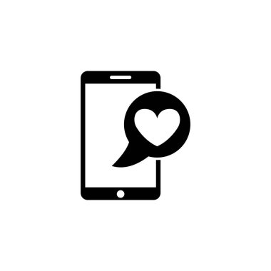 Konuşma balonunda kalbi olan akıllı bir telefonun basit siyah vektör simgesi