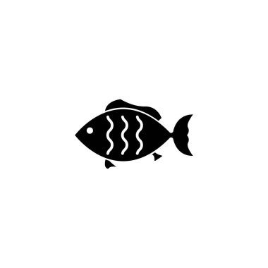 Deniz ürünleri ve okyanus temaları için dalgalı çizgileri olan dekoratif bir balığın siyah silueti.