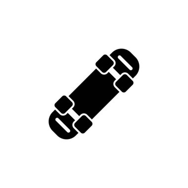 Bir kaykayın basit siyah vektör simgesi, şehir sporlarını ve sokak kültürünü temsil ediyor