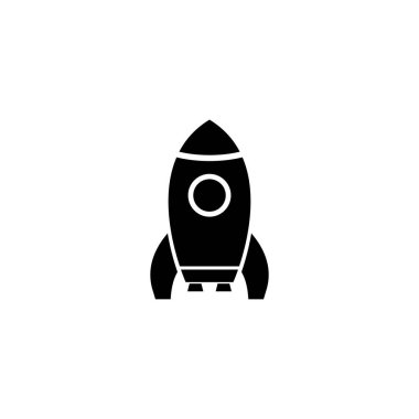 Basit siyah siluet bir roket. Keşif ve fırlatma kavramları için uzay yolculuğu tasarımı