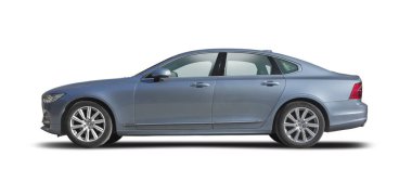 Volvo S90 Melez araba yan görünümü beyaz arkaplanda izole edildi