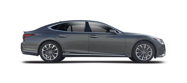 Автомобиль Lexus LS500h Hyundai, вид сбоку изолирован на белом фоне