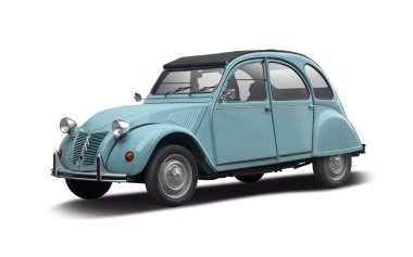Citroen 2CV klasik arabası beyaz arkaplanda izole edildi