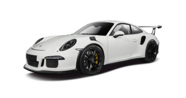 Porsche 911 GT3 RS süper arabası beyaz arka planda izole edildi