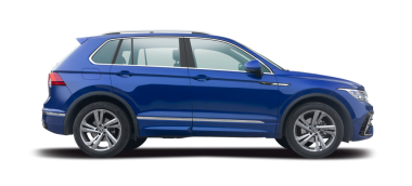 VW Tiguan SUV arabası, şeffaf arkaplanda yalıtılmış yan görüş. PNG