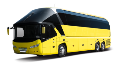 Şeffaf arkaplanda sarı renkli Neoplan Starliner otobüsü var. PNG