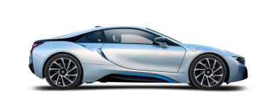 Bmw i8 hibrit spor araba yan görünümü şeffaf arka planda izole. PNG