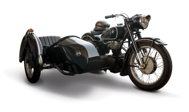 BMW R26 klasik motosiklet. Yan vagonu şeffaf arka planda izole edilmiş. PNG