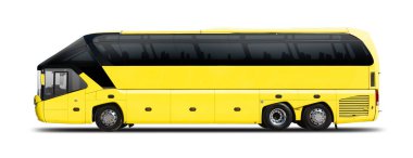 Yellow bus side view isolated on white background