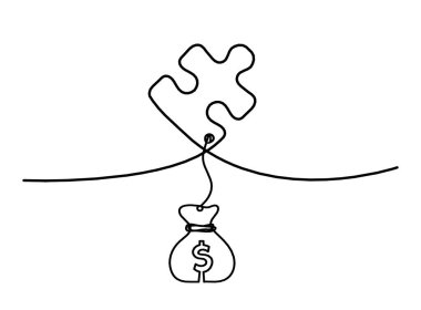 Beyaz arkaplanda çizgi olarak dolar içeren soyut yapboz