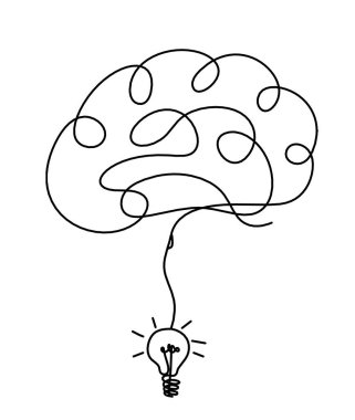 Man silhouette brain with light bulb as line drawing on white background clipart