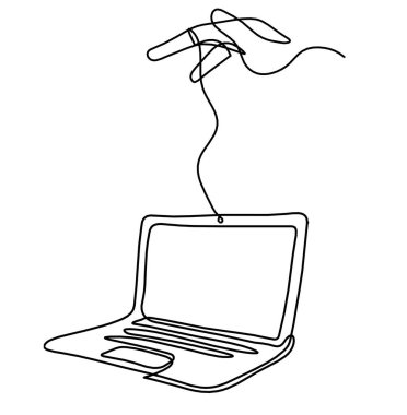 Arkaplan olarak beyaz üzerine çizgi çizen bilekli soyut dizüstü bilgisayar