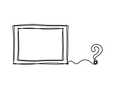 Beyaz arkaplanda sürekli çizgiler olarak soru işareti olan soyut resim çerçevesi