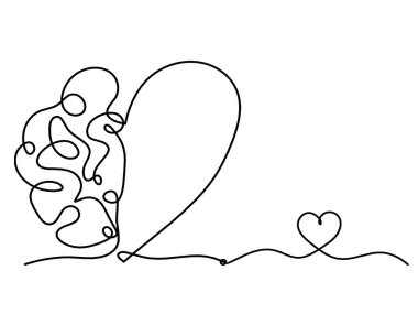 Man silhouette brain with heart as line drawing on white background clipart