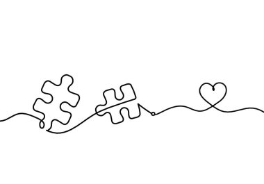 Beyaz arkaplanda kalp çizgisi olan soyut yapboz