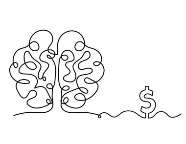 Beyaz arka planda çizgi olarak dolar ile insan silueti beyni