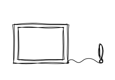 Beyaz arkaplanda sürekli çizgiler olarak ünlem işaretli soyut resim çerçevesi