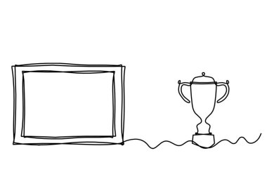 Beyaz arkaplanda sürekli çizgiler olarak kupa ile soyut resim çerçevesi