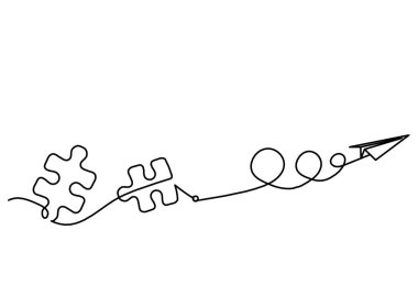 Beyaz arkaplan üzerine çizgi çizimi olarak kağıt düzlemli soyut yapboz