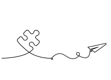 Beyaz arkaplan üzerine çizgi çizimi olarak kağıt düzlemli soyut yapboz