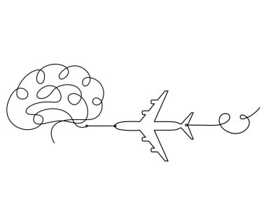 Beyaz arkaplana çizgi çizen düzlemli siluet beyin