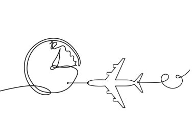 Beyaz arkaplanda çizgi olarak düzlem çizili soyut saat