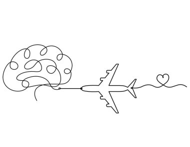 Beyaz arkaplana çizgi çizen düzlemli siluet beyin