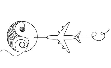 Beyaz arkaplana çizgi çizen düzlemli yin ve yang işareti