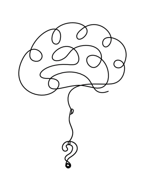 Beyaz Arkaplanda Çizgi Çizimi Olarak Soru Işareti Olan Siluet Beyin — Stok Vektör