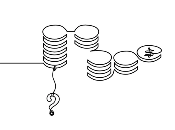 Abstrakte Münzen Mit Fragezeichen Als Durchgehende Linien Auf Weißem Hintergrund — Stockvektor