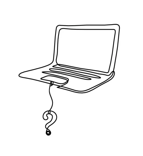 Abstrakcyjny Laptop Znakiem Zapytania Jako Rysunek Linii Białym Tle — Wektor stockowy