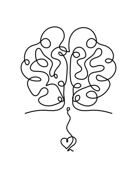 Homme Silhouette Cerveau Avec Coeur Comme Dessin Ligne Sur Fond — Image vectorielle
