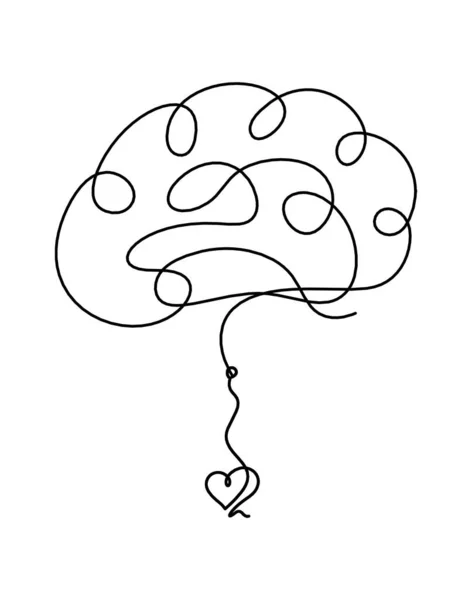Άνθρωπος Σιλουέτα Εγκεφάλου Την Καρδιά Γραμμή Σχέδιο Λευκό Φόντο — Διανυσματικό Αρχείο