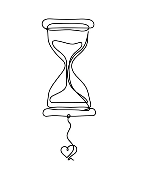 Relógio Abstrato Com Coração Como Desenho Linha Sobre Fundo Branco — Vetor de Stock