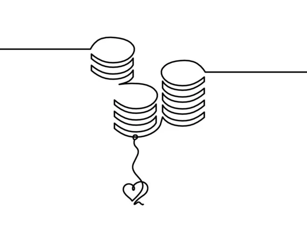 心脏为连续线的抽象硬币 在白色背景上绘图 — 图库矢量图片