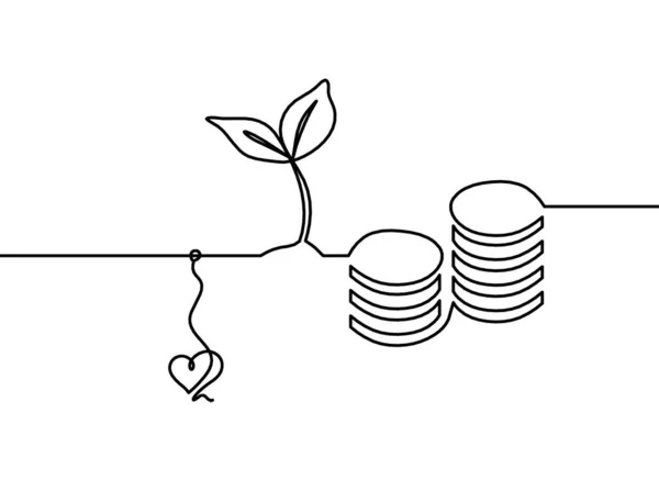 心脏为连续线的抽象硬币 在白色背景上绘图 — 图库矢量图片