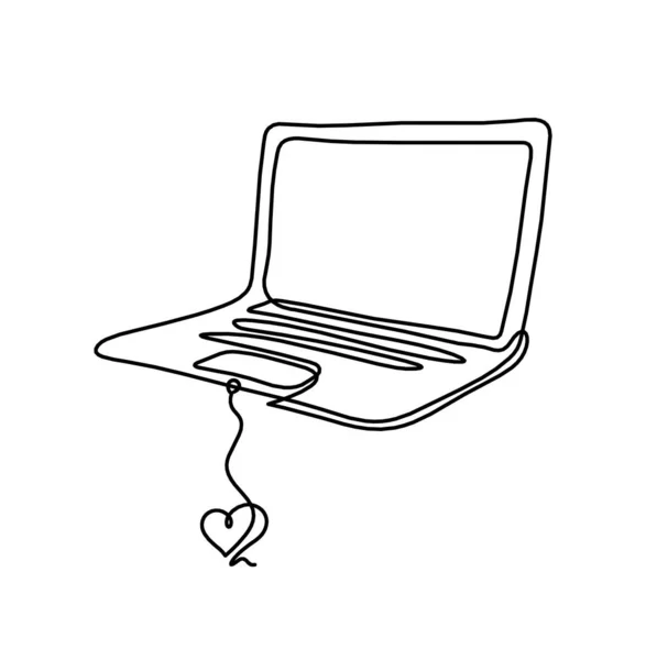 Laptop Abstrato Com Coração Como Desenho Linha Branco Como Fundo —  Vetores de Stock