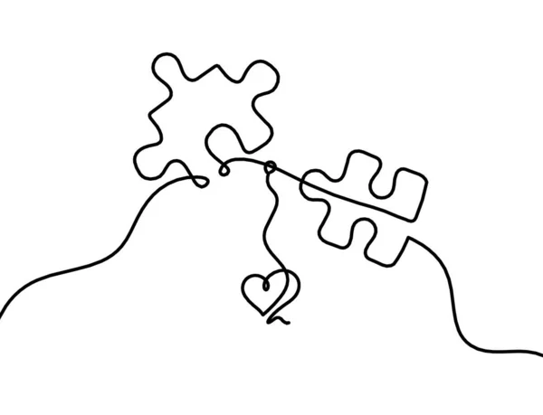 Puzzle Abstrait Avec Coeur Comme Dessin Ligne Sur Fond Blanc — Image vectorielle