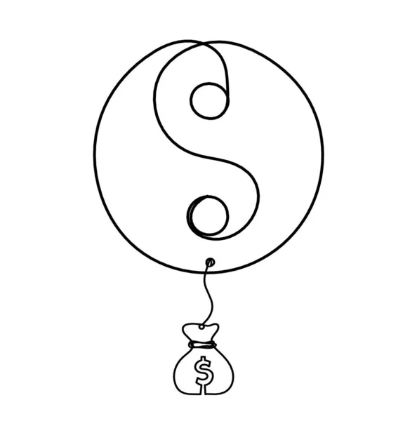 Sign Yin Yang Dollar Line Drawing White Background — Stock Vector