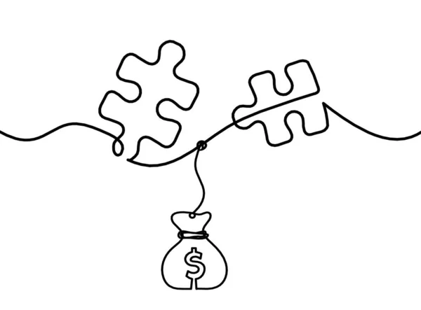 Puzzle Abstrait Avec Dollar Comme Dessin Ligne Sur Fond Blanc — Image vectorielle