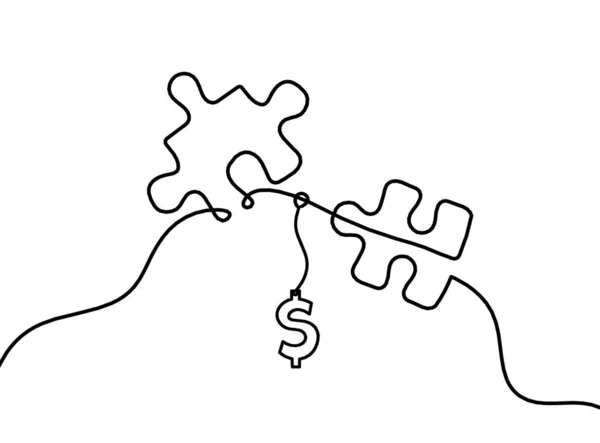Abstrakcyjne Puzzle Dolara Jako Rysunek Linii Białym Tle — Wektor stockowy