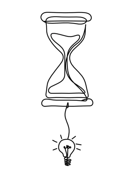 Reloj Abstracto Con Bombilla Como Dibujo Línea Sobre Fondo Blanco — Vector de stock