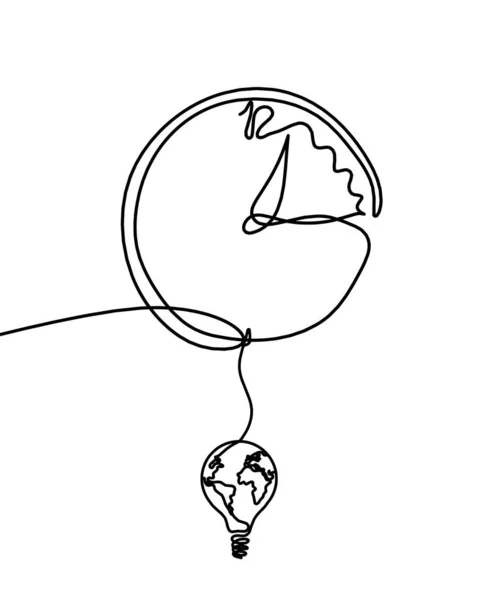 Abstrakcyjny Zegar Żarówką Globu Jako Rysunek Linii Białym Tle — Wektor stockowy