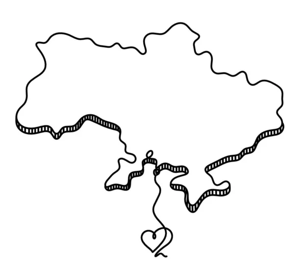 以心为线在白色背景上绘图的乌克兰地图 — 图库矢量图片