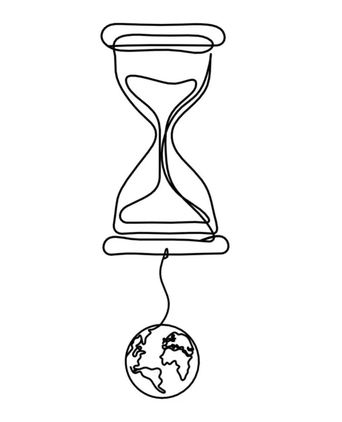 Abstrakte Uhr Mit Globus Als Linienzeichnung Auf Weißem Hintergrund — Stockvektor